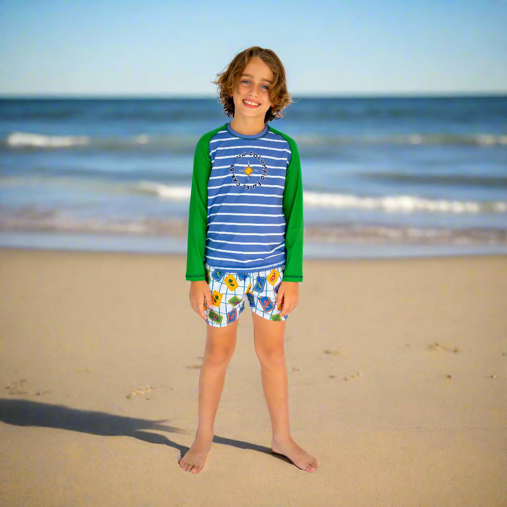 JERSEY DE PLAYA RAYAS AZUL Y VERDE